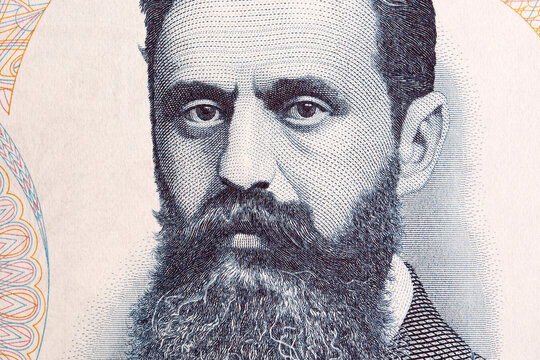 Theodor Herzl  a closeup portrait from Israeli money