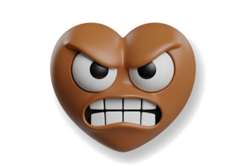 3D Brown Colour Angry  Emoji On Transparent Background.