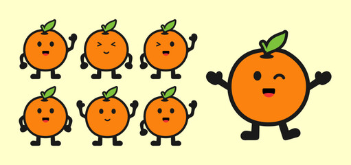 Naklejka premium Cute Cartoon Oranges with Expressions – Vector Character Set