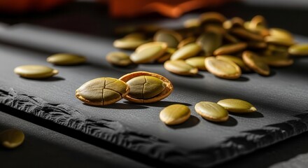 Close-Up Shot of Freshly Harvested Pumpkin Seeds in Natural Light Display