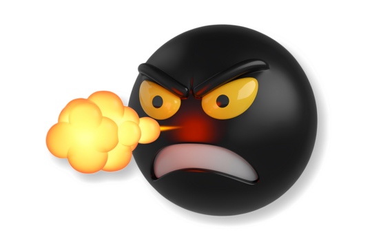 Evil Black Smiley with Glowing, Glaring Red Eyes