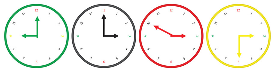Colorful wall clock vector design set.