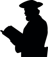 Black silhouette scholar reading book vector