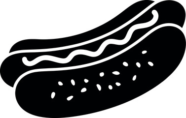 Black hotdog with wavy mustard sausage condiment