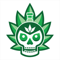 Green eco skull icon design with plant leaves, a natural symbol vector illustration