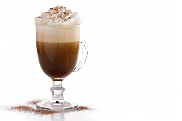 Cafe Delight: A tantalizing glass of coffee adorned with a generous swirl of whipped cream, inviting indulgence in a rich, aromatic experience.