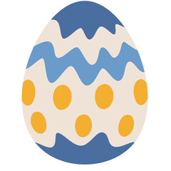 Easter Egg Decoration Blue Yellow Beige Wavy Stripes Polka Dots Spring Holiday Celebration Festive Design Element Isolated Transparent Background