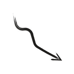 Hand-Drawn Grunge Brush Stroke Wavy Arrow Pointing Down
