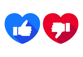 Fototapeta premium Thumbs Up and Down Heart Icon Social Media Like Dislike