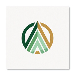 Abstract Mountain Logo in Circle Shape. Modern Nature, Environment, or Real Estate Icon. Gradient Green and Gold Colors Symbolizing Growth, Peak, and Success.
