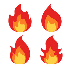 Fire Flame Icon Set Danger Warning Heat Symbol