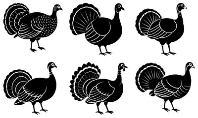 Obraz premium Festive turkey silhouettes for Thanksgiving celebrations, perfect for holiday designs and autumn themed projects, ideal for crafting and seasonal events