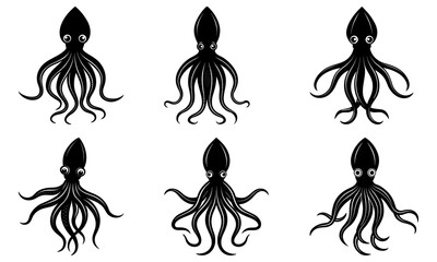 Charming squid collection perfect for ocean lovers, coastal designs, and marine themed projects, originally a scalable vector graphic for versatile use