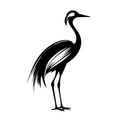 Obraz premium Elegant crane in black and white minimalist style. This crane image highlights the beauty of this bird. Capture crane in unique art for design projects needing delicate touch.