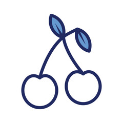 Blue Line Cherry Illustration Icon Vector for Fresh Food and Minimal Design