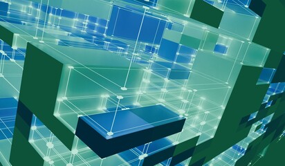 Neon grid, abstract light lines, technology background, 3D illustration