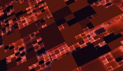 Neon grid, abstract light lines, technology background, 3D illustration