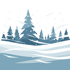 Fototapeta premium Winter snow-covered landscape with blue pine trees in snowfall 