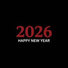 Happy new year 2026 red text effect on black color background