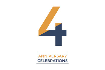 Fototapeta premium 4 anniversary celebrations with gold and blue colors. Minimalist anniversary background with soft colors, elegant typography, and subtle decorations. Perfect for invitation cards, banners. 