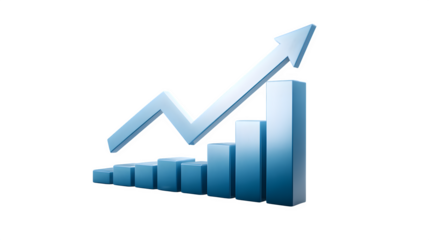 business chart arrow trending upward, symbol of growth and financial success, isolated on white background