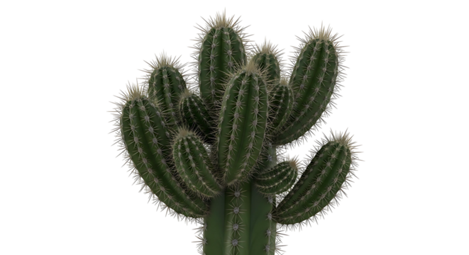 A cluster of green cacti with sharp spines isolated on a white background.