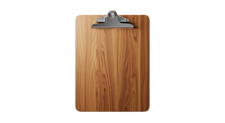 A simple vertical wooden clipboard isolated on a clean white surface.