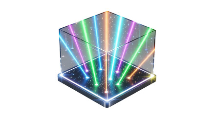 Abstract Cube with Colorful Laser Beams.