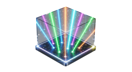 Abstract Cube with Colorful Laser Beams.