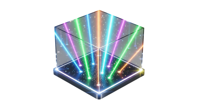 Abstract Cube with Colorful Laser Beams.