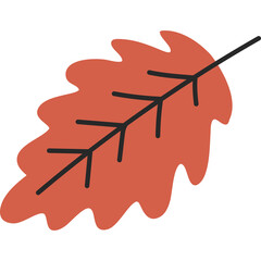 Hand Drawn Autumn Leaf Illustration With Black Stem And Veins On Transparent Background Simple Doodle Style