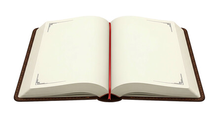 An open book with blank pages and a red bookmark.