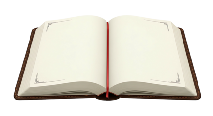 An open book with blank pages and a red bookmark.