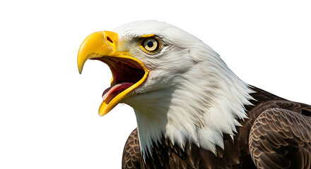 American Bald Eagle head with open beak screaming.