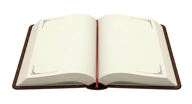 An open book with blank pages and a red bookmark.