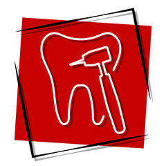 dentist, red banner in a frame. Vector illustration on a white background.