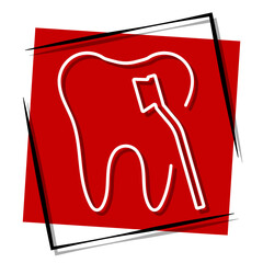 dentist, red banner in a frame. Vector illustration on a white background.