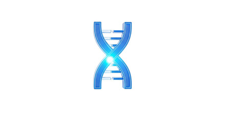 Blue DNA Helix Structure with Glowing Center on White Background.