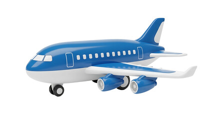 Blue and White Toy Airplane Isolated on a White Background.