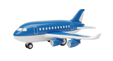 Blue and White Toy Airplane Isolated on a White Background.