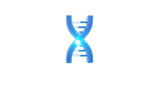 Blue DNA Helix Structure with Glowing Center on White Background.