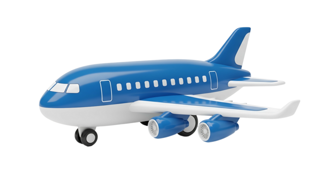 Blue and White Toy Airplane Isolated on a White Background.