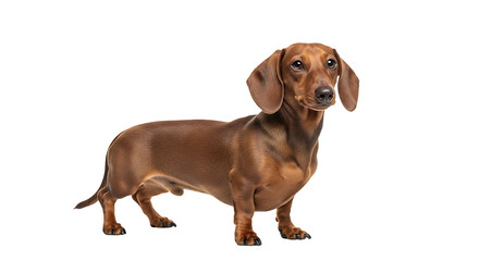 Brown Dachshund Dog Standing Isolated on White Background.