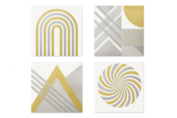 Geometric abstract patterns with gold and silver designs