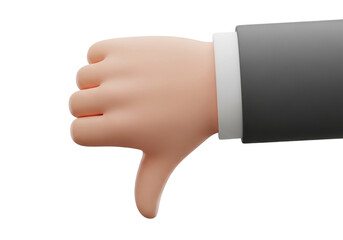3d cartoon hand giving thumbs down isolated on transparent background