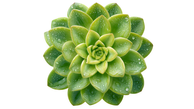 green succulent plant forming symmetrical rosette, tropical houseplant, isolated on white background