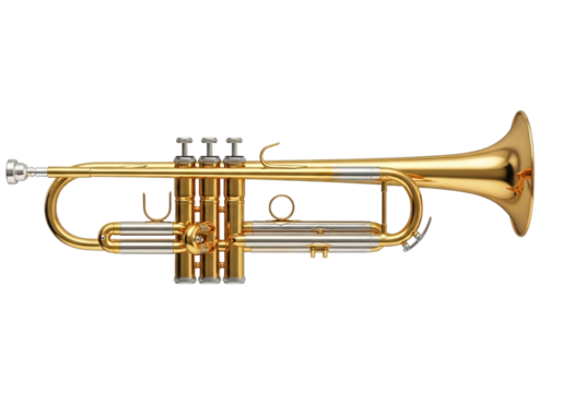 Golden trumpet isolated on transparent background - Powered by Adobe