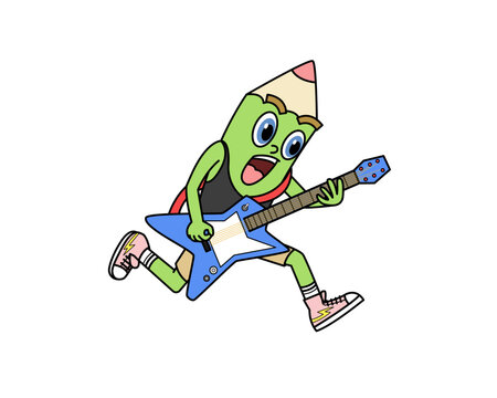 Pencil guitarist cartoon cool with action pose