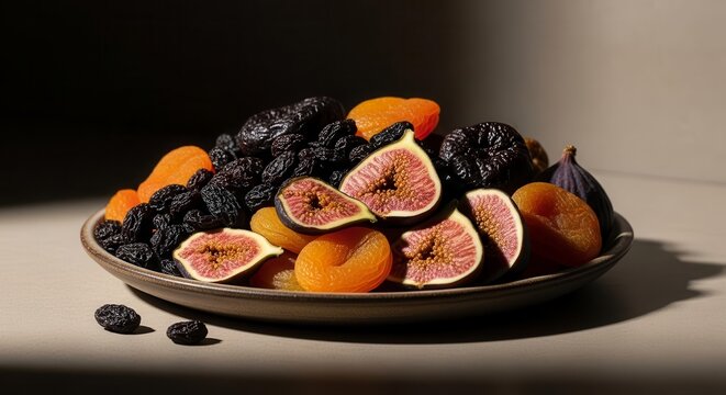 Delectable Composition Of Dried Fruits Arranged In An Elegant Display For Appetizing Presentation