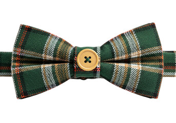 Green plaid bow tie with button isolated on transparent background